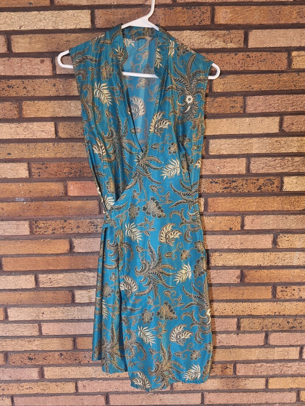 Portobello One Size Teal And Gold Patterned Sleeveless Wrap Dress